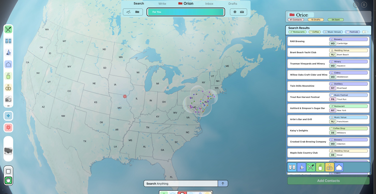 Murmur dashboard with a campaign map and search results